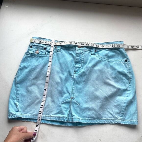 Vintage Y2K 90s Blue Jean Mini Skirt Mossimo Faded Distressed XL Juniors 15 Cott - Picture 5 of 11